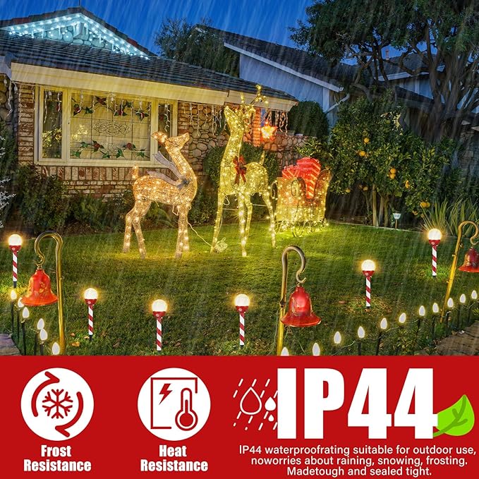 Tujoe 6 Pcs Christmas Solar Pathway Lights Outdoor Stainless Steel Solar Candy Cane Path Torch Lights for Yard Patio Garden Outside Walkway Driveway Landscape Stakes Xmas Outdoor Decorations