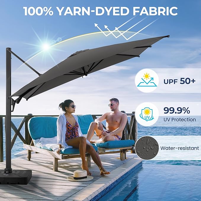SUNVIVI OUTDOOR Patio Umbrella, Rectangular Patio Umbrella, Metal Pole Square Outdoor Umbrella with Crank and Push Button Tilt, Large Outdoor Umbrella with Polyester Canopy