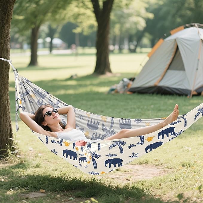 Camping Hammock Outdoor Hammocks for Outside Palm Trees Elephants Beach Trees Portable Lightweight with Pockets Tree Straps Indoor