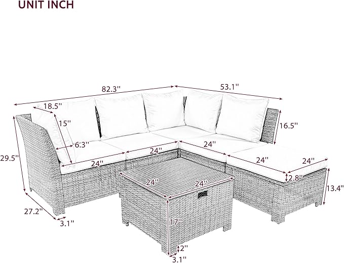 LUMISOL Outdoor Patio Furniture Set, 6 Pieces Sectional Rattan Sofa Set, PE Rattan Wicker Patio Conversation Set with Table and 0ttoman for Lawn, Garden, Backyard (Beige)
