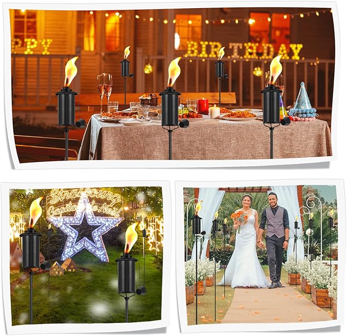 SNOGSWOG 6 Pack Garden Torches, 16 oz Metal Torch for Outside with 3-Prong Grounded Stake, Outdoor Decorative Citronella Torches, 59 inch Garden Décor Torches