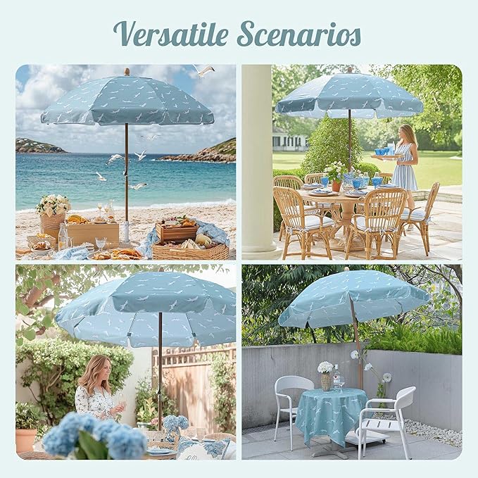 LAGarden Fringe Patio Umbrella with Carry Bag & Cover Vintage Wood for Event Outdoor Garden Yard Wedding Bistro Table
