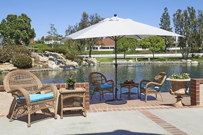 California Umbrella 11' x 8' Rectangle Aluminum Market Umbrella, Crank Lift, Bronze Pole, Sunbrella Forest Green
