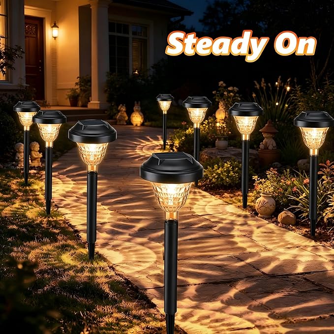 Joomer Solar Pathway Lights, 8Pack 10LED Solar Landscape Lights with Auto Lighting Sense & 2 Modes, Waterproof Outdoor Walkway Light, Warm White Cascading Garden Light for Yard, Patio, Lawn, Driveway
