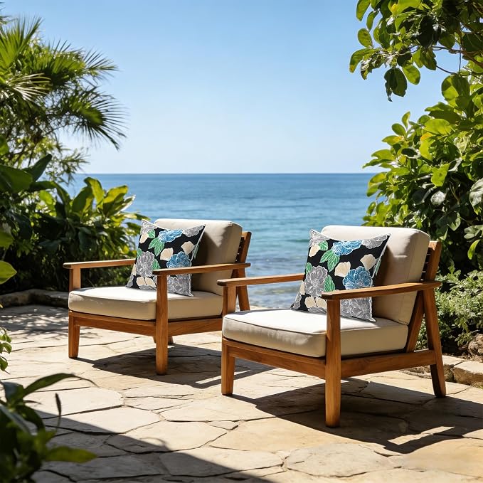 LVTXIII Outdoor Throw Pillows 20x20 Patio Waterproof Square Pillows with Piping Fade Resistant Accent Pillow for Spring Summer Garden Decoration, Set of 2, Peony Garden