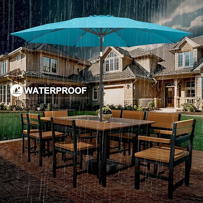 FLAME&SHADE 11 ft Patio Umbrella - Table Umbrella Outdoor with Push Button Tilt and Crank, UV Protection, 8 Sturdy Ribs, Market Umbrella for Garden, Deck, Backyard, Lawn, Pool and Beach(Aquablue)