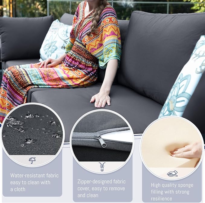BULEXYARD 11 Piece High Back Outdoor Patio Set with Firepit, Extra Large Backyard Furniture Sectional Couch 10-Seater Modular, XL Big Wide Deep Outside Seating Area for Exterior, Dark Grey