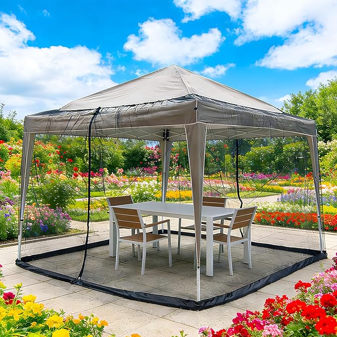 10' x 10' Patio Umbrellas Netting Mosquito Netting, Double Door Side Patio Umbrella Canopy Netting, Otdoor Canopy Umbrella Screen with Zipper & Weighted Bottom (Only Mosquito Net)