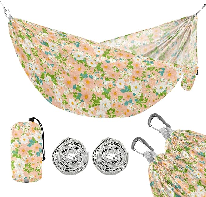 Camping Hammock Outdoor Hammocks for Outside Flower Green Leave Beach Trees Portable Lightweight with Pockets Tree Straps Indoor
