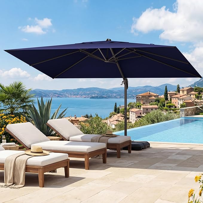 HASLE OUTFITTERS 9x12 FT Patio Cantilever Umbrella, Outdoor Offset Large Rectangular Heavy Duty Umbrellas with 360° Rotation for Pool Garden Deck，Navy