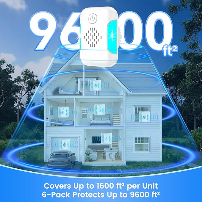 2026 Upgraded Ultrasonic Pest Control Repeller, Mouse Repellent Indoor for Spider Bug Roach Ant Fly Mice Rat Insect Deterrent, Mouse Rodent Repellent Ultrasonic Plug in, 2 Mode Switching, 6 Pack
