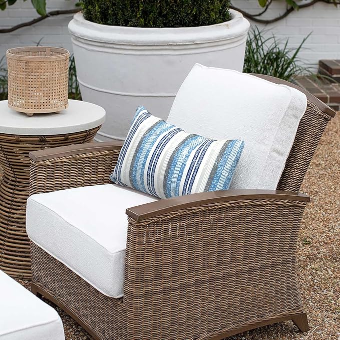 Outdoor Lumbar Pillows 12x20 inch, Rectangle Throw Pillows with Inserts, Decorative Lumbar Cushions for Patio Furniture Garden Couch Home Sofa Office Chair, Pack of 2, Stripe Layered Blue