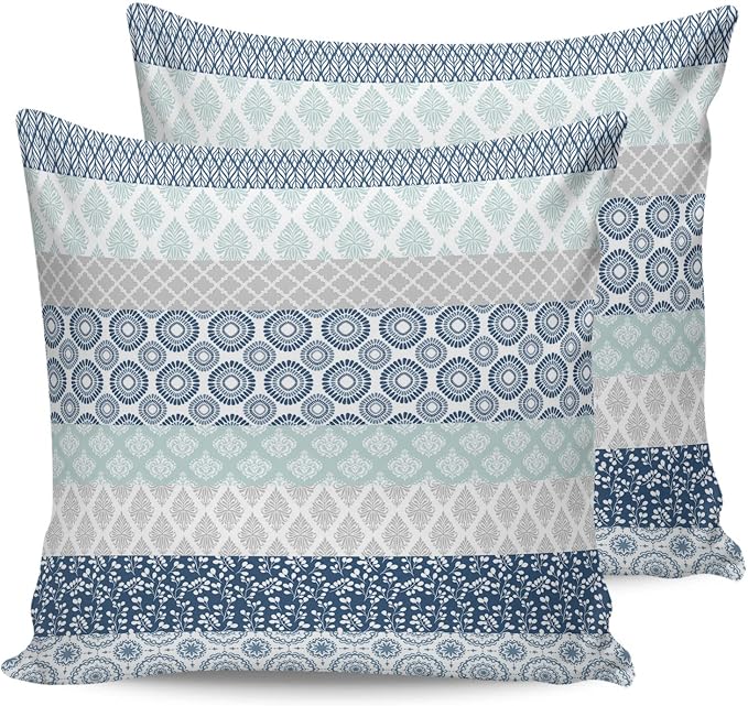 Outdoor Waterproof Throw Pillow Covers Set of 2 Blue Boho Stripe Tribal Vingtage Lumbar Pillowcases 16x16 Inches Bohemian Style Decorative Pillows Cushion Case Patio Pillows for Couch Bed Garden