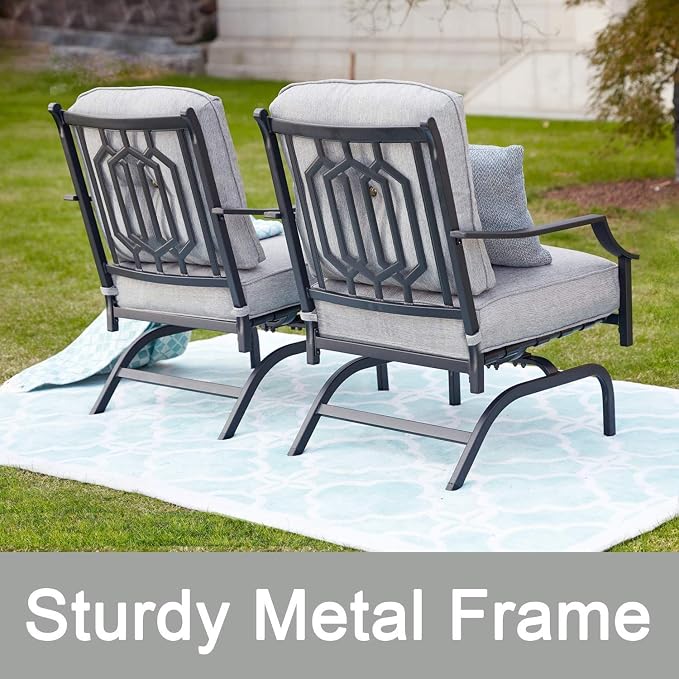 Patio Conversation Set Metal Outdoor Furniture Sets All Weather Cushioned Loveseat & 2 Rocking Chairs & 1 Coffee Table for Poolside Lawn Yard 4pcs