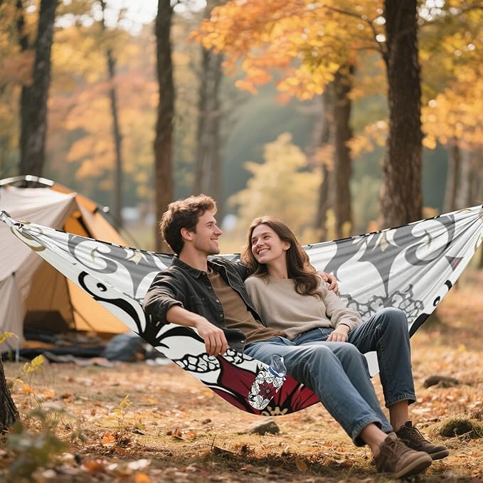 Red Floral and Lace Outdoor Hammocks with Tree Straps Cloth Hammock for Camping Travel Accessories