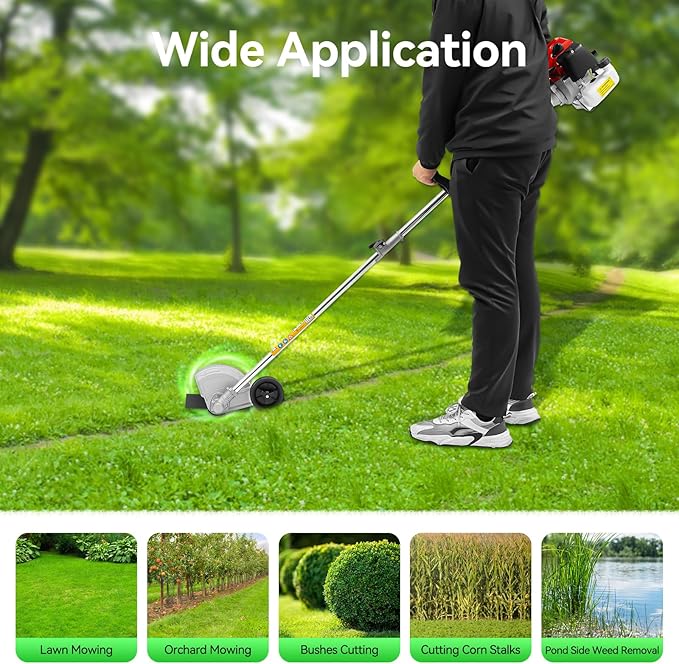 43CC Gas Powered 2-Stroke String Trimmer Weed Wacker Brush Cutter with Two Blade Heads, 1.25KW Weed Eater for Lawn and Garden Maintenance