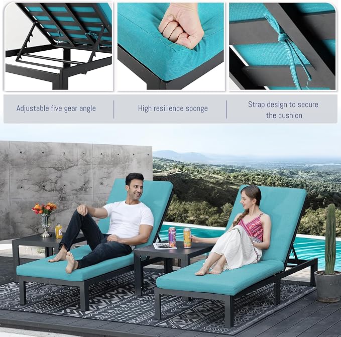BULEXYARD 11 Piece Large Modern Aluminum Outdoor Sofa with Lounge Chair & Fire Pit Table, 500 lbs Durable Sectional Set for Heavy People, All Weather Comfy Patio Furniture Set for Backyard, Turquoise