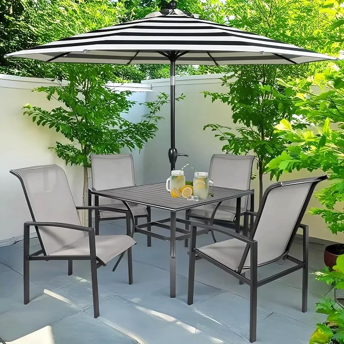 Barton 5-Piece Outdoor Dining Set Square Patio 1 Table Mesh Dining 4 Chairs Yard Patio Furniture Garden