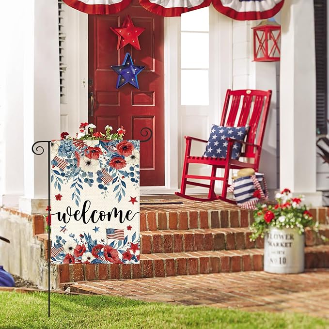 AVOIN colorlife 4th of July Patriotic Garden Flag 12x18 Inch Double Sided Outside, Memorial Day Floral Welcome Yard Outdoor Decoration