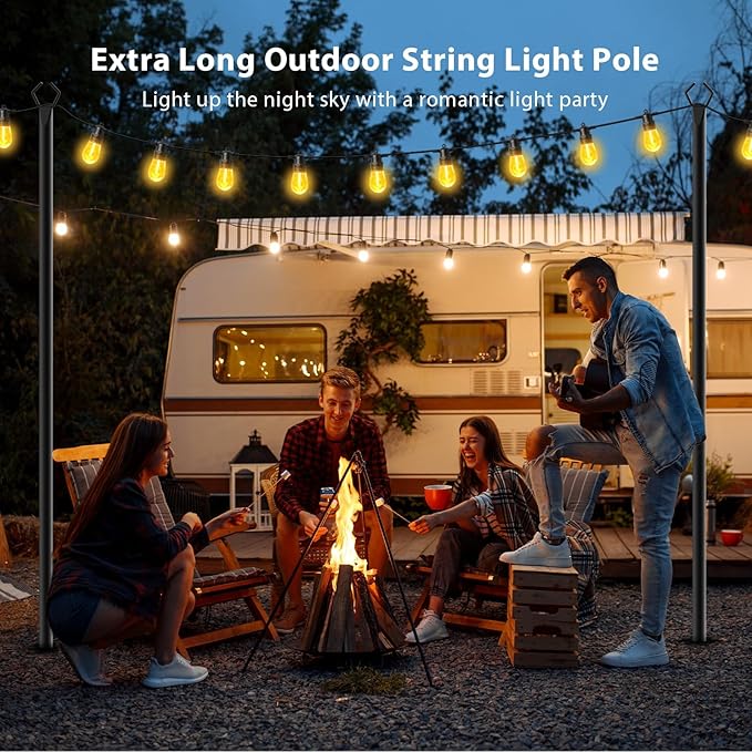 6 Pack 10 FT String Light Poles,Metal with Fork Lights Poles for Outdoor String Light, Rustproof Heavy Duty for Outside Garden,Patio,Wedding,Backyard,Deck,Party