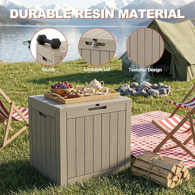 EFU Outdoor Storage Box 38 Gallon Deck Box (Indoor & Outdoor) Lockable UV Resistance Waterproof Resin Storage Bin Storage Box for Outdoor,Patio Storage(Taupe)