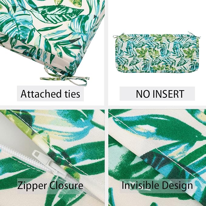 FUNHOME Outdoor Bench Cushion Cover 42 x18 x 3 inch,Water Resistant Cover with Zipper&Ties,Fade-Resistant Slipcover,Patio Porch Swing Cushion Cover Replacement Only,No Insert(Palm Leaf)