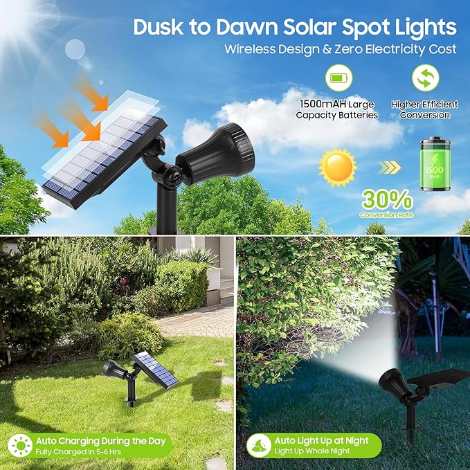 4-Pack Solar Spot Lights for Outside, 30LEDs Solar-Powered Lights Outdoor with 3 Modes, Landscape Lighting Waterproof, Spotlights Auto ON/OFF for Garden Pool Tree Pathway Wall Driveway(Cool White)