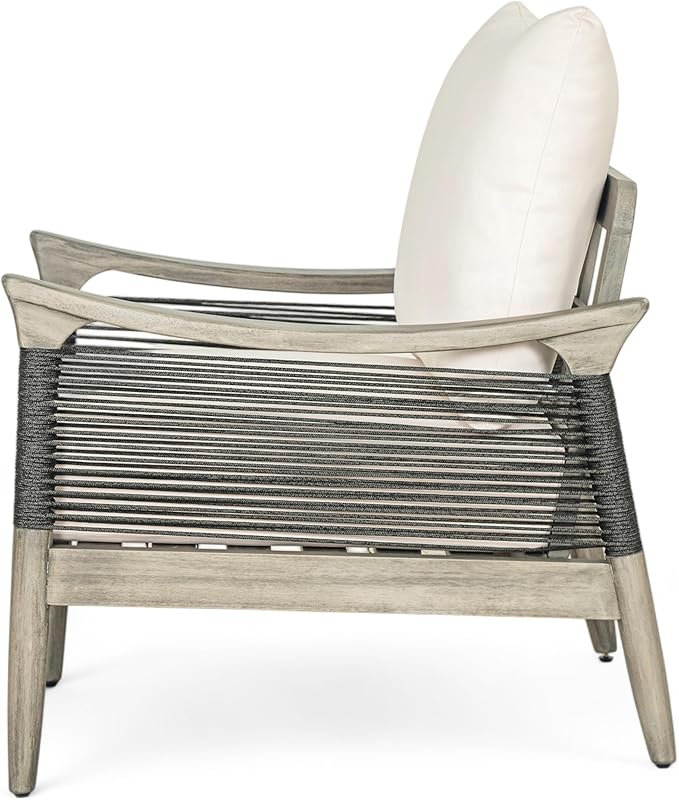 Christopher Knight Home Havets 2 Piece Patio Conversation Sets, Outdoor Acacia Wood Patio Seating Group,Woven Rope Loveseat with Cushions and Coffee Table for Porch Garden Backyard Balcony, Gray+Beige