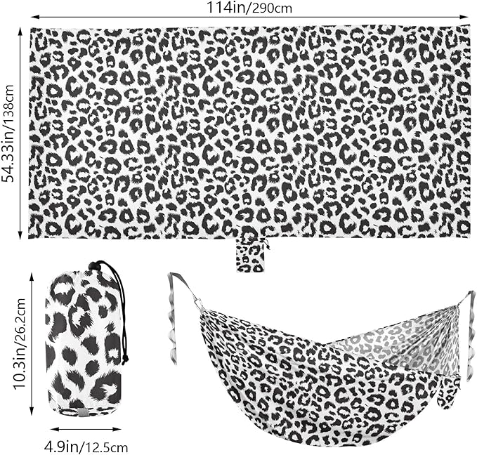 Camping Hammock Outdoor Hammocks for Outside Black White Cheetah Leopard Beach Trees Portable Lightweight with Pockets Tree Straps Indoor