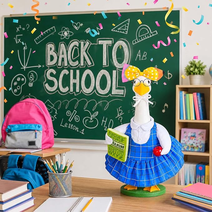 JcHrmers Back to School Porch Goose Outfits Teacher Lawn Goose Clothes Fits 23" / 17'' Cement Plastic Goose Statue for Outdoor Garden Yard Patio School Classroom Decor