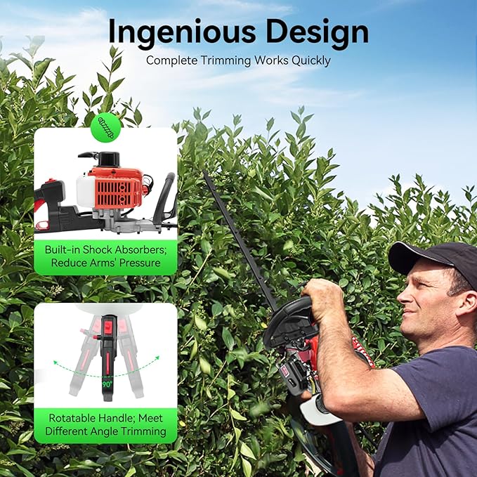 22.5CC Grass Trimmer,2-Stroke Engine Gas Lawn Mower,Double-Edged Hedge Machine with Handle Swivel Angle,25.59In Mowing Width, Grass Trimmer&Edger for Sawing Lawn Edges, Lawns, Weeds,High Hedges,Etc