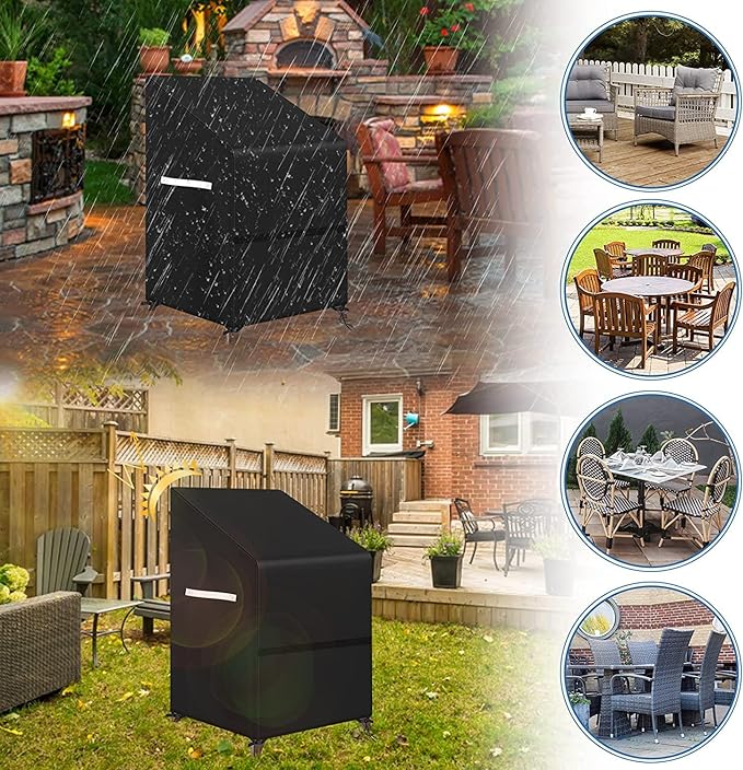 Stacking Outdoor Chair Cover Waterproof, Patio Chair Cover Lawn Outside Patio Furniture Covers Stacked Chairs, Lounge Chair Covers Outdoor Stack Chairs for 4-6 Stackable Dining Chairs, 33"Lx27"Dx48"H