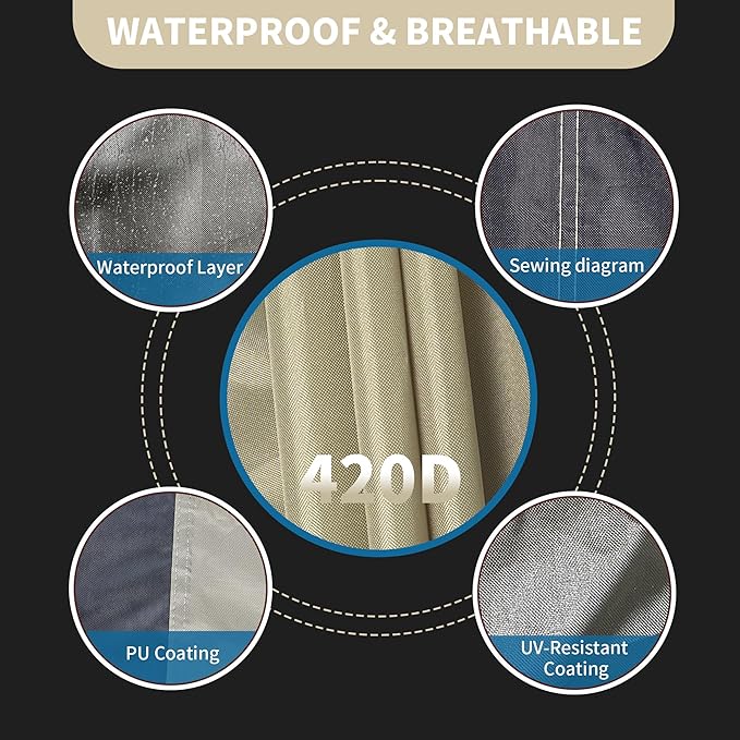 Heavy Duty Waterproof Outdoor Patio Furniture Covers - All Weather Protection for Sectional Sofa, Dining Table & Chair Set, Protector Cover (Beige & Black, Rectangular-90" L x 64" W x 28"H)