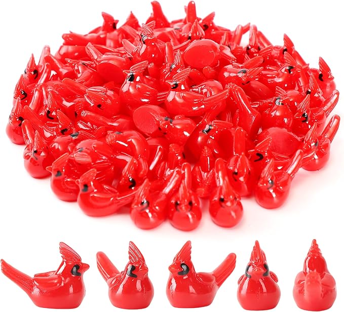 80 Pcs Mini Resin Red Cardinal Birds Christmas Tree Ornaments Bulk Tiny Animals Figurines for DIY Craft Supplies Mini Garden Decor Party Cake Toppers Dollhouses Xmas Gift