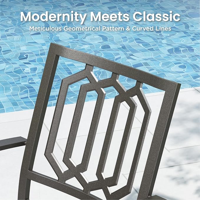 PHI VILLA 5 Pcs Metal Outdoor Table and Chairs,Square Wrought Iron Table | 34.2" Metal Table&Stackable Wrought Iron Chairs, All Weather Large Furniture Set for Patio, Deck, Backyard, Porch