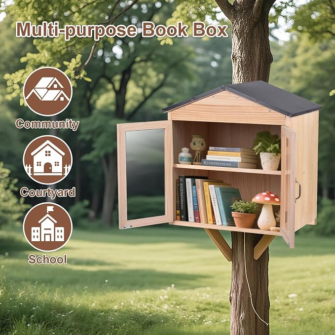 Outdoor Library Book Box - Outdoor Wood Cabinet Library Boxes,Literature Exchange Kit Outside Book Storage for Public Spaces Schools Community Neighborhood