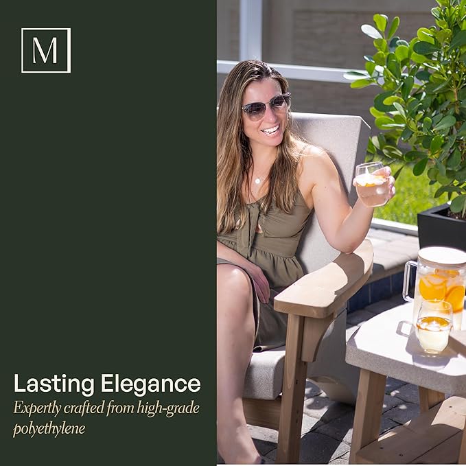 Mayne Mesa Outdoor Patio Conversation Set – Modern Adirondack-Style Chairs with Wood-Tone Arms and Matching Side Table – Weather-Resistant Furniture
