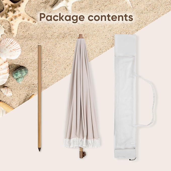 Tempera Heavy Duty High Wind Beach Umbrella with Sand Anchor & Carry Bag | Patio Outdoor Umbrella with Aluminum Frame and Push Button Tilt, Ideal for Travel Garden Lawn, UPF 60+