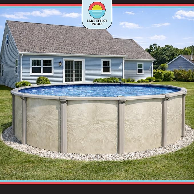 Lake Effect Pools 'Fallston' 15 ft Round Above Ground Swimming Pool | 52 Inch Steel Side Walls | Kit Includes: 25 Gauge Overlap Liner & Widemouth Skimmer