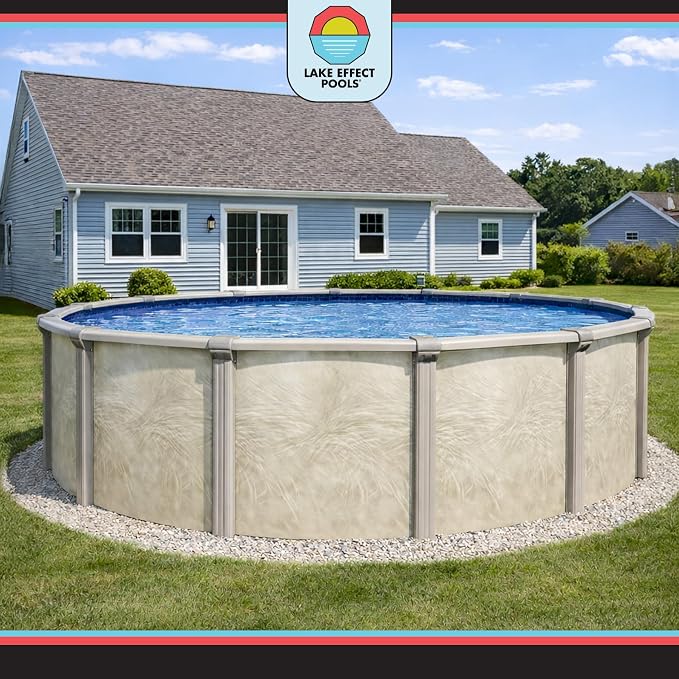 Lake Effect Pools 'Fallston' 21 ft Round Above Ground Swimming Pool | 52 Inch Steel Side Walls | Kit Includes: 25 Gauge Overlap Liner & Widemouth Skimmer