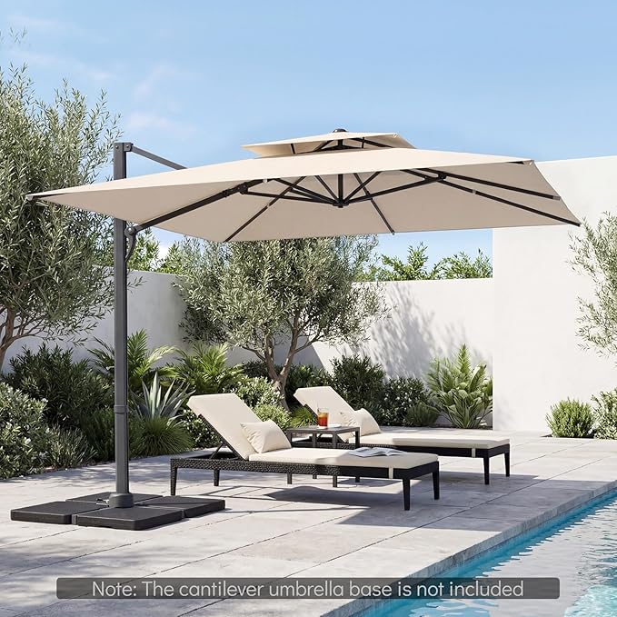 Tangkula 10 FT Patio Cantilever Umbrella, Large Square Offset Hanging Umbrella w/ 360° Rotation, 8 Sturdy Ribs, Air Vent & Cross Base, Heavy-Duty Outdoor Sun Shade for Backyard Pool Garden Deck, Beige