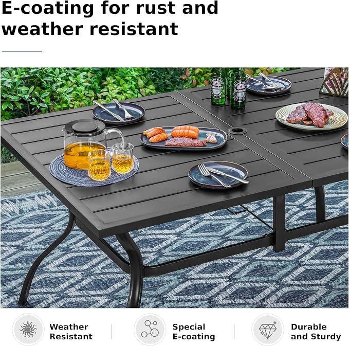 MFSTUDIO 7-Piece Patio Dining Set, 60" Metal Table, Swivel Chairs, Seats 6 | Umbrella Hole