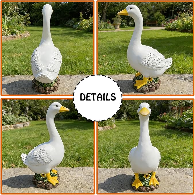 Porch Goose Statue Outdoor 20 Inch Large White Porch Goose Sculpture Décor for Home Garden Lawn Yard Patio Entryway Accent,Cute Resin Goose Figurine Gift for Mom Grandma Women