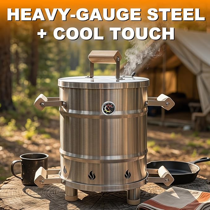 Mini Vertical Barrel Smoker & Grill Combo (6 LBS) | Food-Grade 304 Stainless Steel with Meat Hooks & Grate | Safe Rolled-Edge Design | Portable Charcoal Meat Roaster for Balcony & Backyard