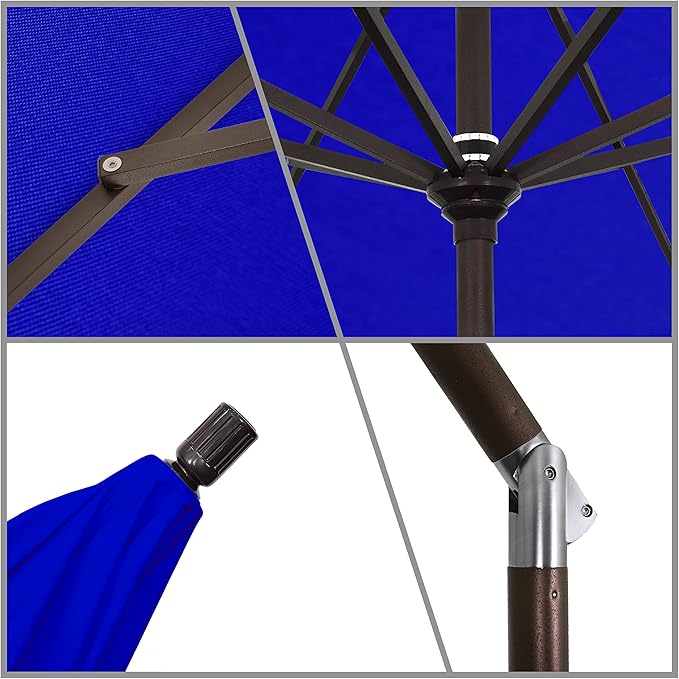 California Umbrella 9' Round Aluminum Market Umbrella, Crank Lift, Collar Tilt, Bronze Pole, Sunbrella Spectrum Cilantro