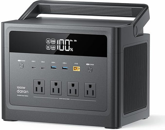 DaranEner 576Wh Solar Generator 1000W, Portable Power Station with 100W USB-C PD Output, 110V Pure Sine Wave AC Outlet Backup LiFePO4 Battery for Outdoors Camping, Home, Emergency, RVs (Peak 2000W)
