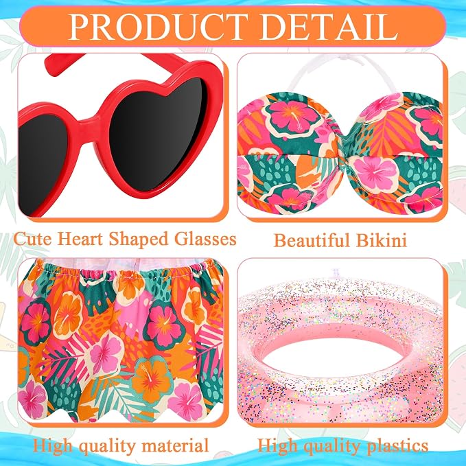 Hawaiian Porch Goose Outfits Summer Bikini Goose Clothes Costume Fits 23" Goose Statue with Hat Sunglasses & Swimming Ring