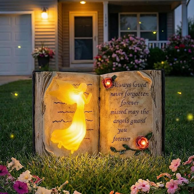 Candieslife Outdoor Solar Angel Garden Stakes Lights - Praying Guardian Angel Figurines, Waterproof Memorial Grave Decorations Gifts for Cemetery Outdoors Lawn Yard Patio Home Decor