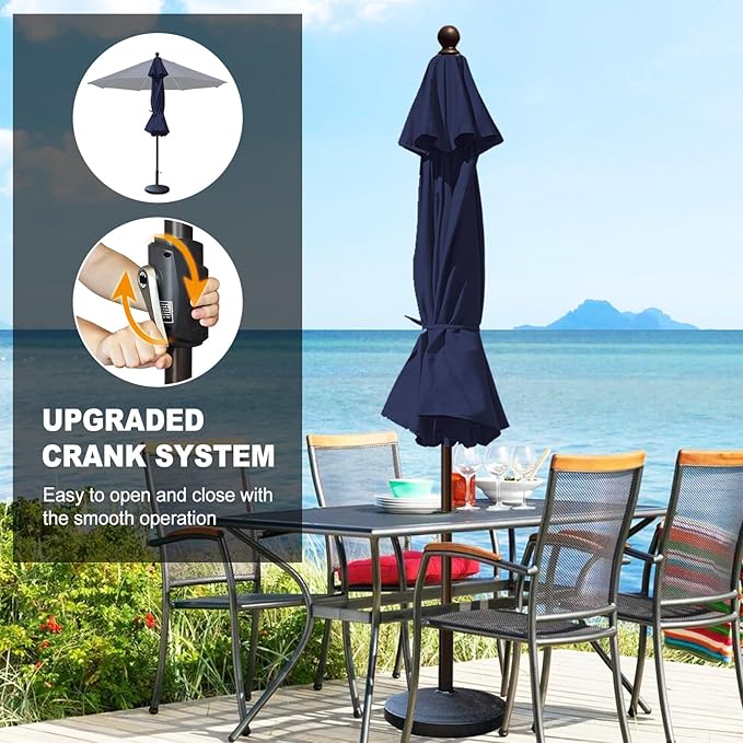 Eurmax USA 10-Year-Non-Fading 10FT Outdoor Patio Market Umbrella,UPF50+ UV Resistant Sun Shade,Heavy Duty Commercial Grade,Crank Lift Design,Windproof Vented Top for Garden,Pool,Deck,Navy Blue