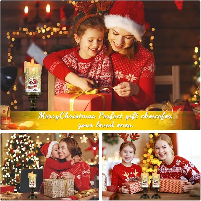 AOMIL Christmas Flameless Candles, Flickering LED Candles with Timer, Snow Globe Candle Lights for Christmas Decorations